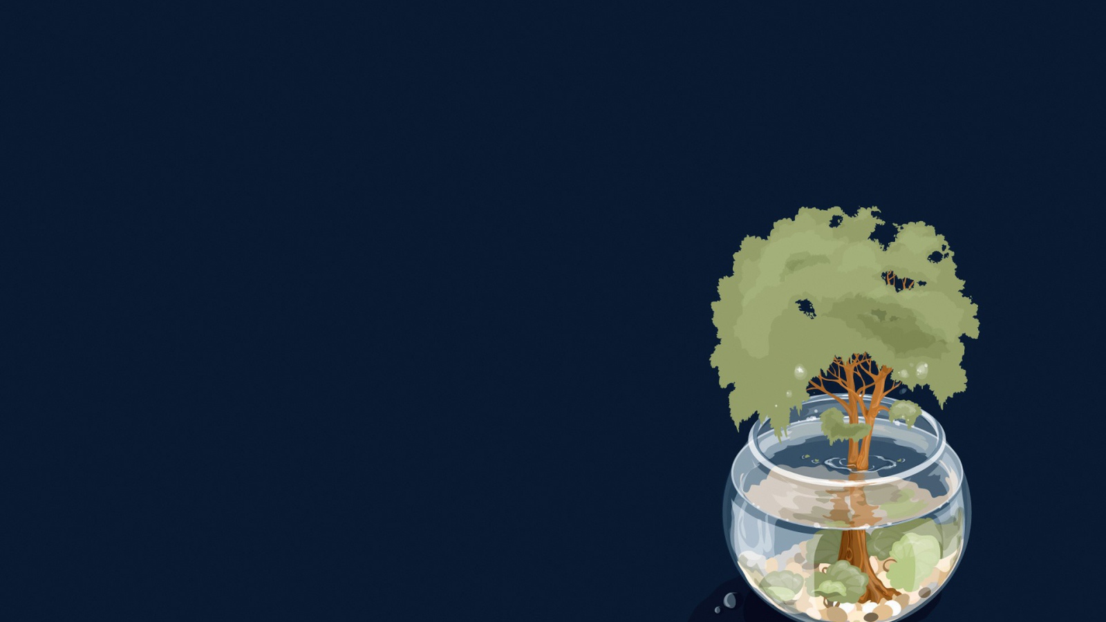 Дерево в аквариуме, синий фон