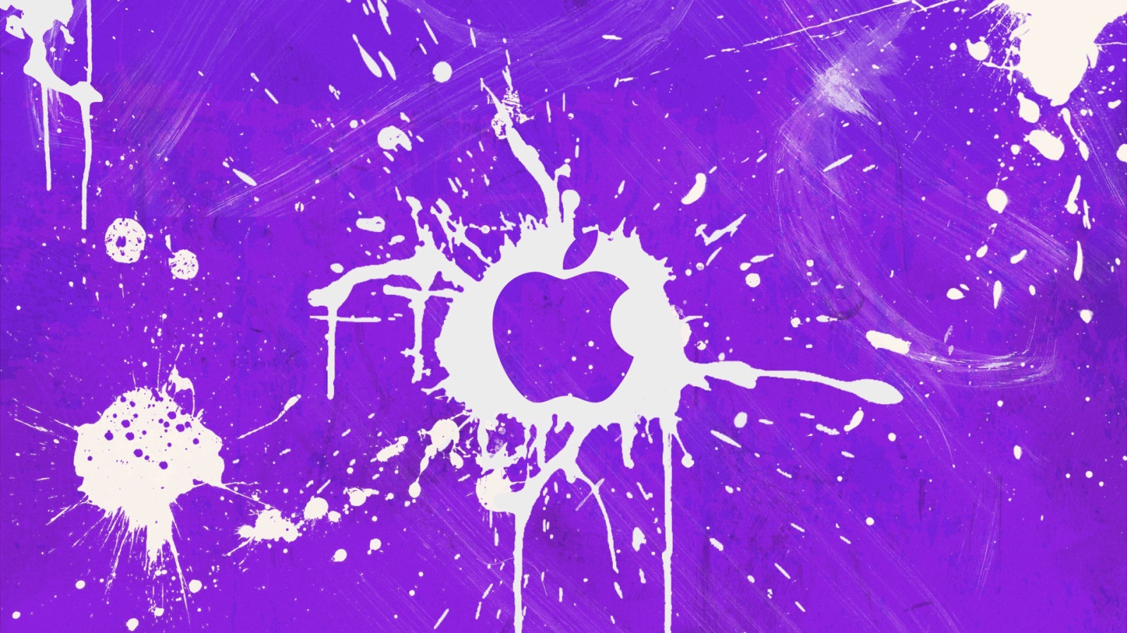 Логотип Apple Inc, всплески на фиолетовом фоне