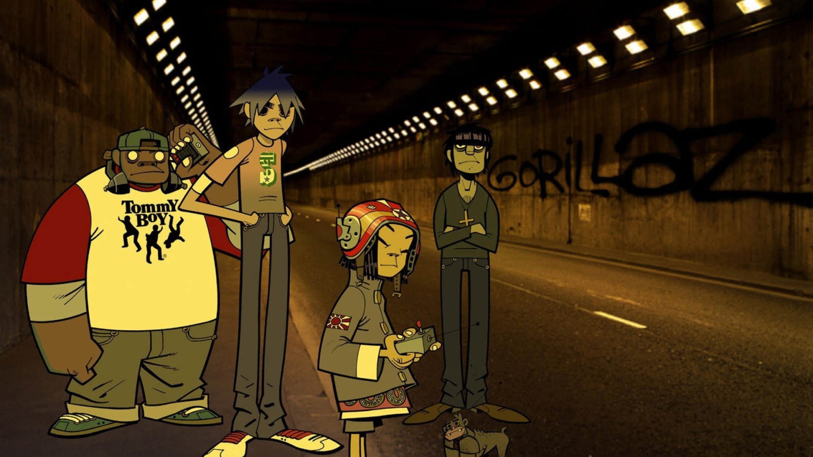 Герои мультфильма Gorillaz в тоннеле