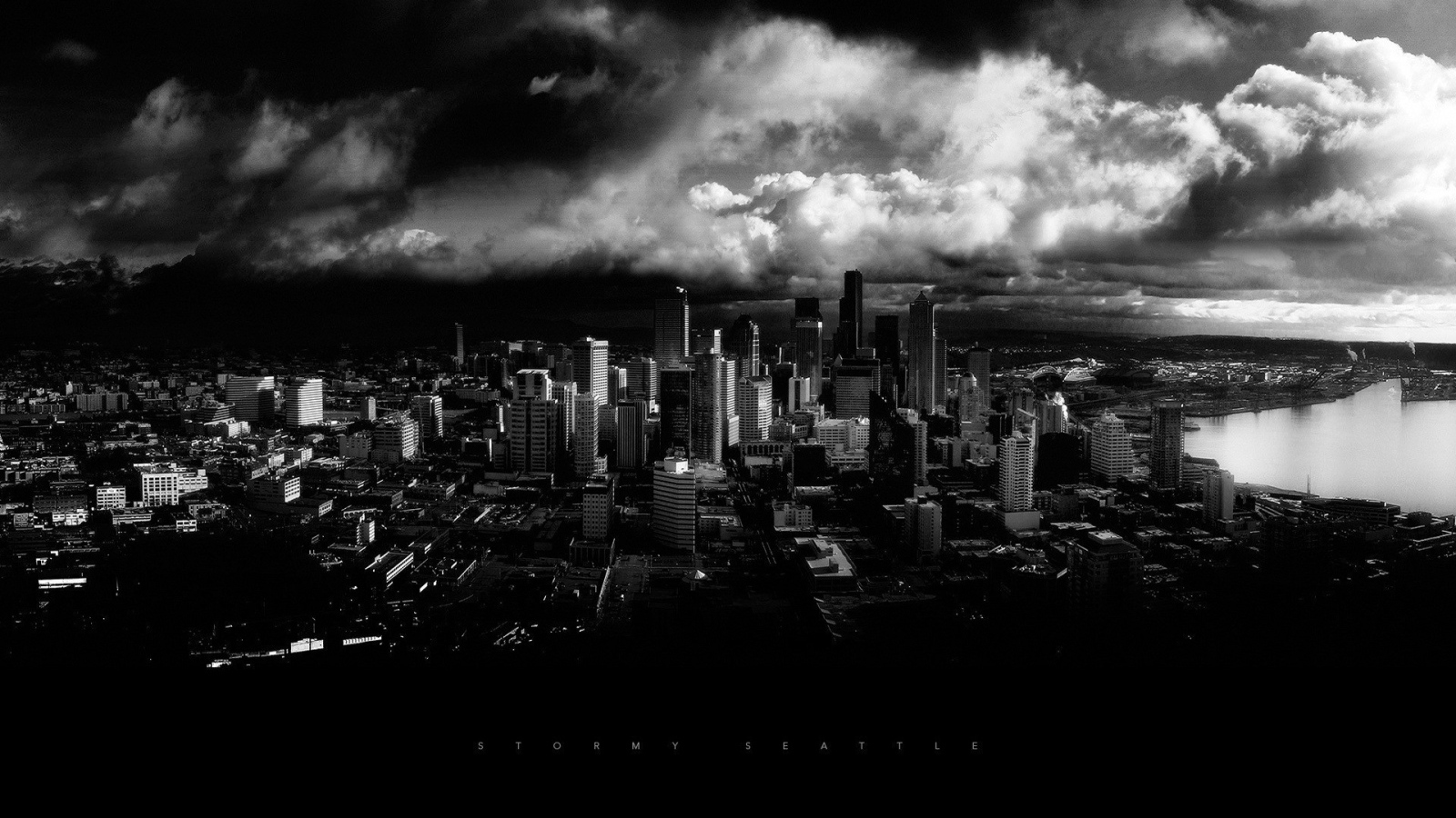 Черно белое фото города Сиэтл