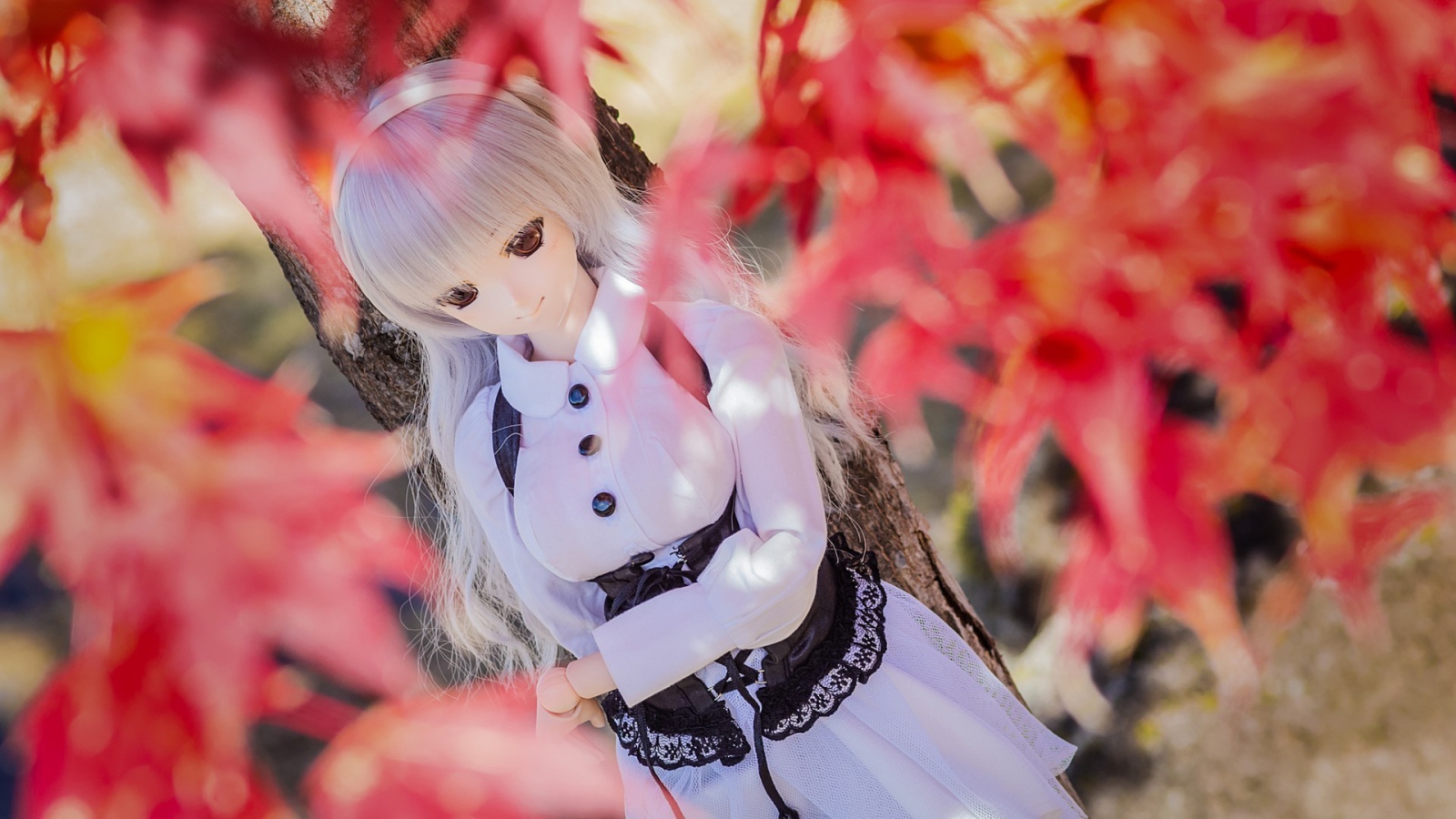 Кукла среди осенней листвы