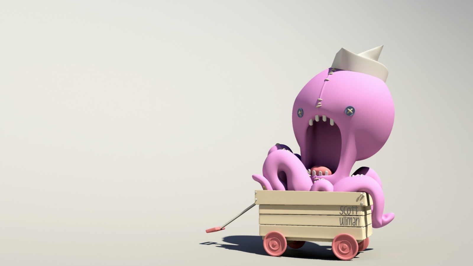 Розовый осьминог на тележке