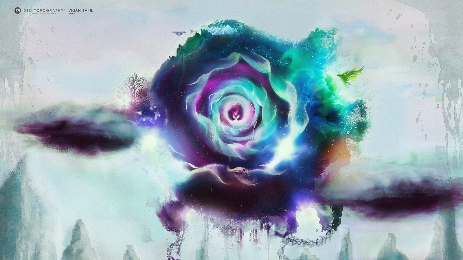 Вершины гор и птица