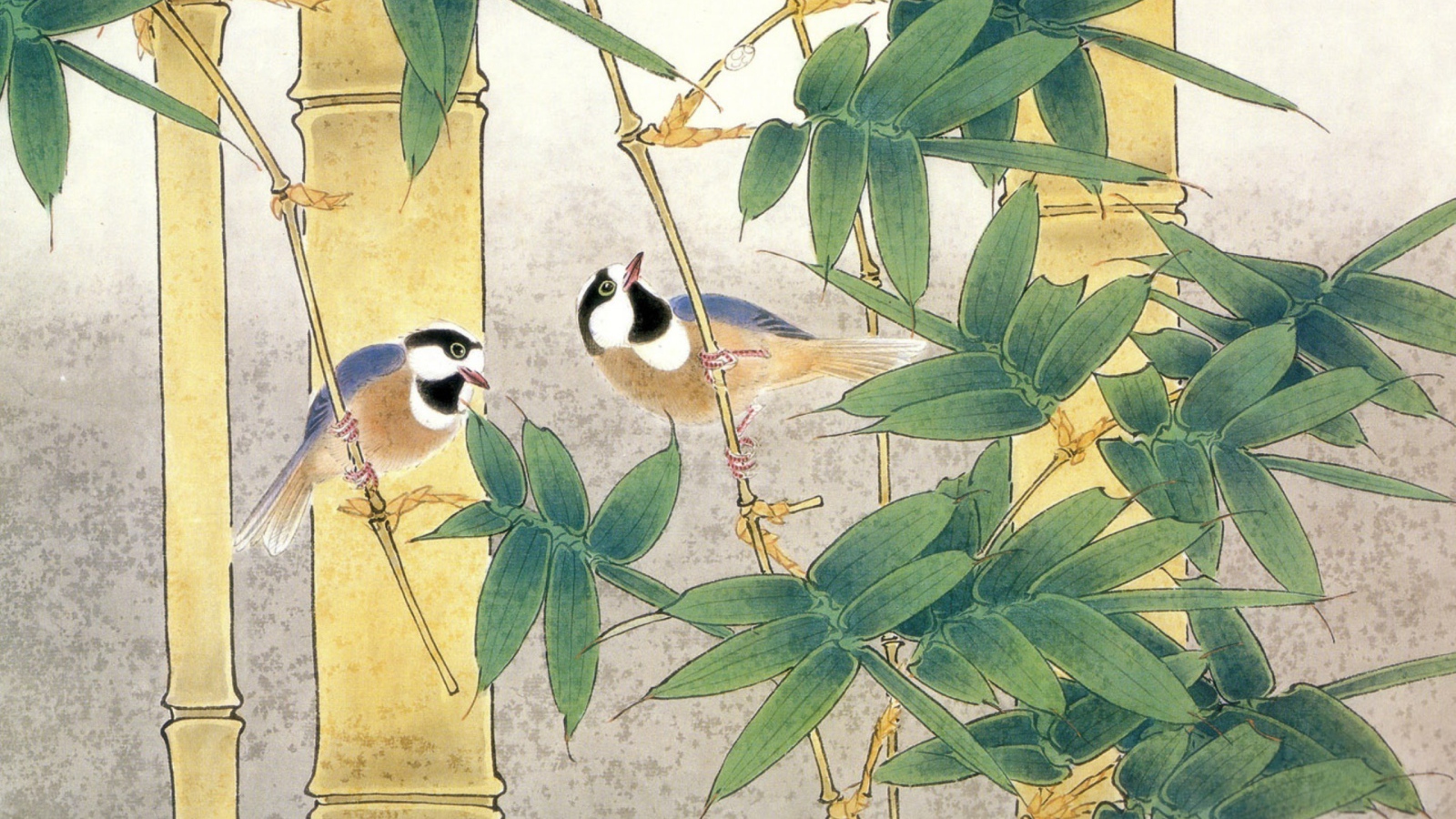 Птицы среди бамбука, японская живопись