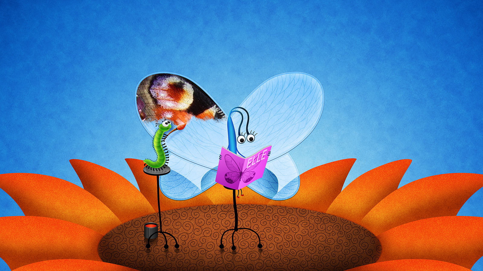 Гусеница раскрашивает бабочку