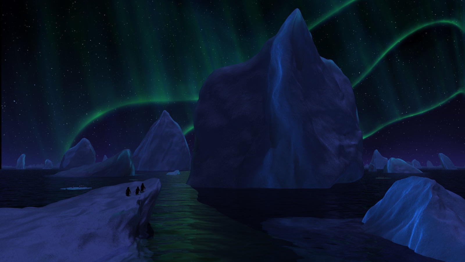 Айсберги под северным сиянием