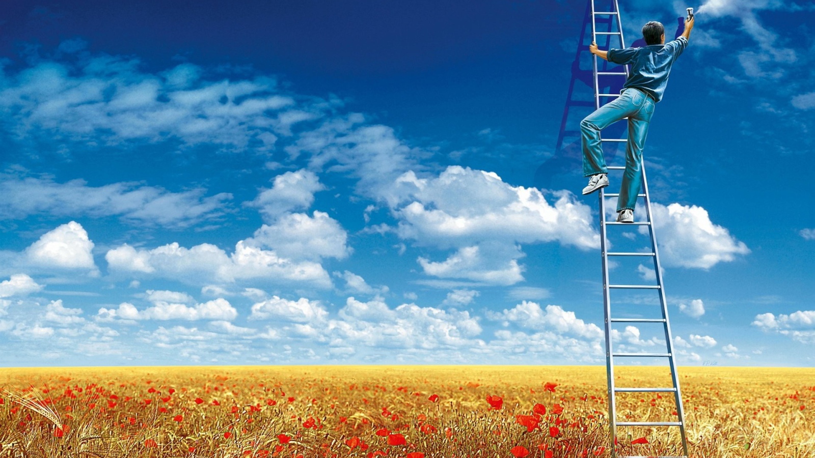 Мужчина рисует облака