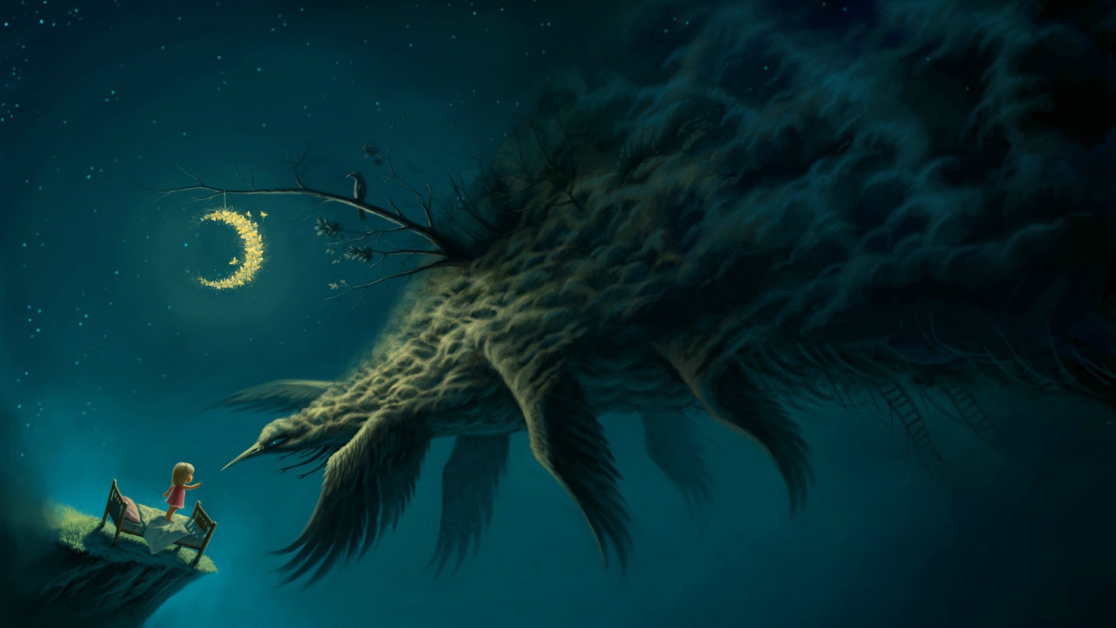 Ночное чудище и девочка