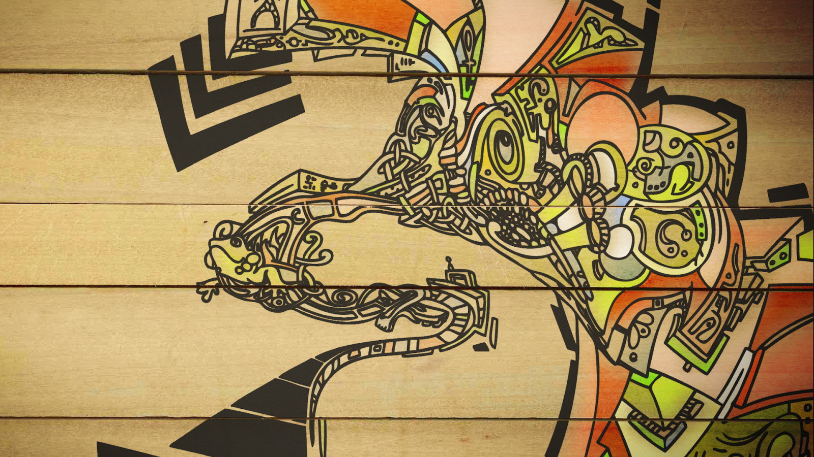 Рисунок на деревянной стене