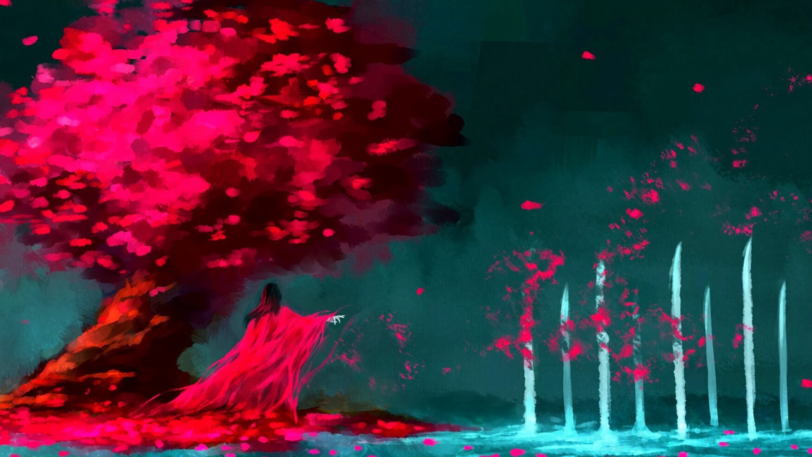 Красная колдунья под деревом, художник NanFe