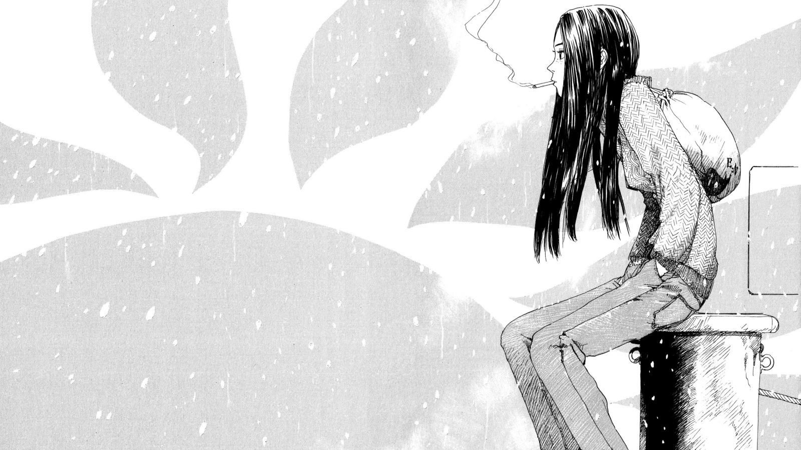 Нарисованная девушка с сигаретой в зубах