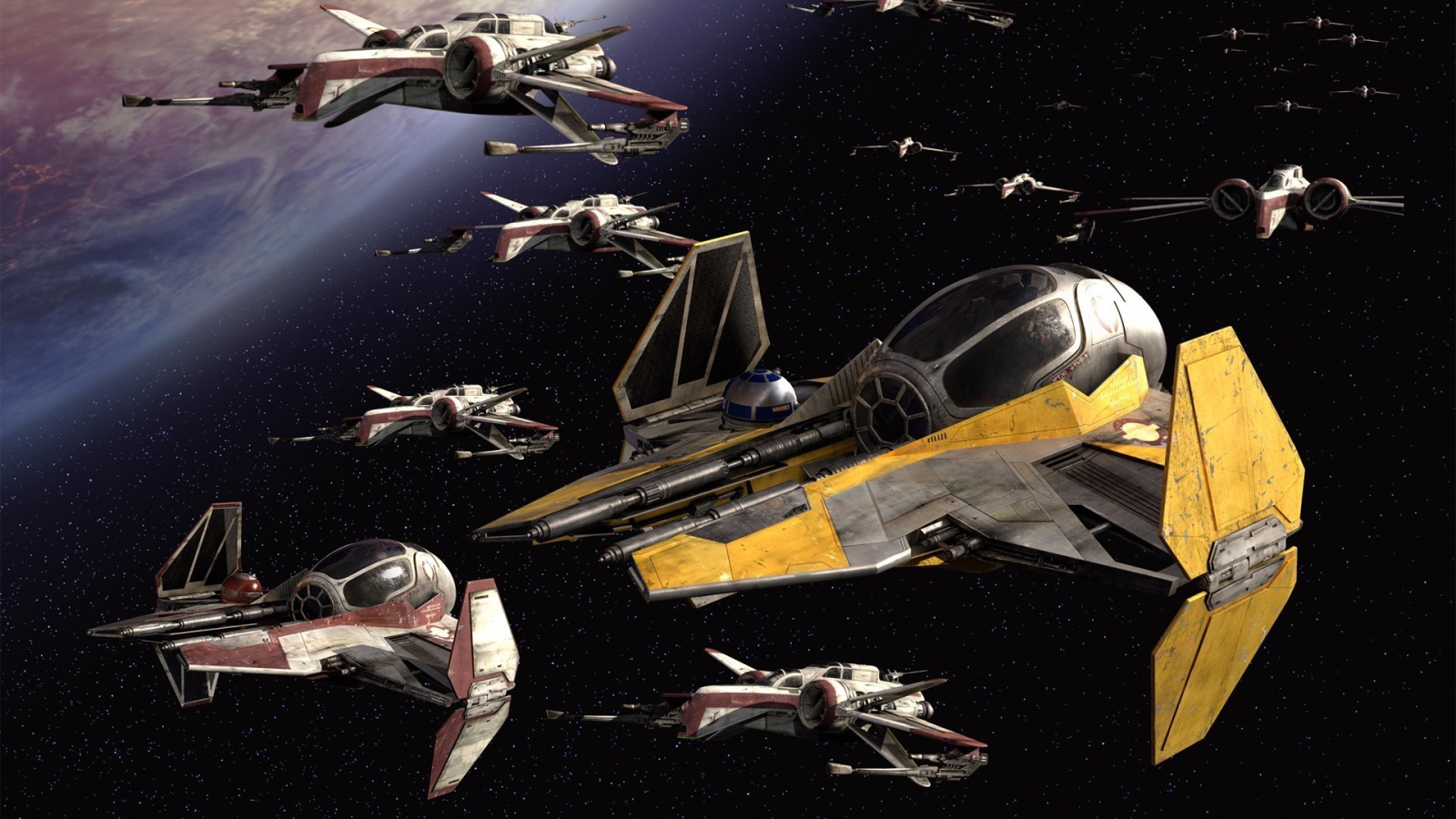 Отряд кораблей у планеты в Звездных войнах