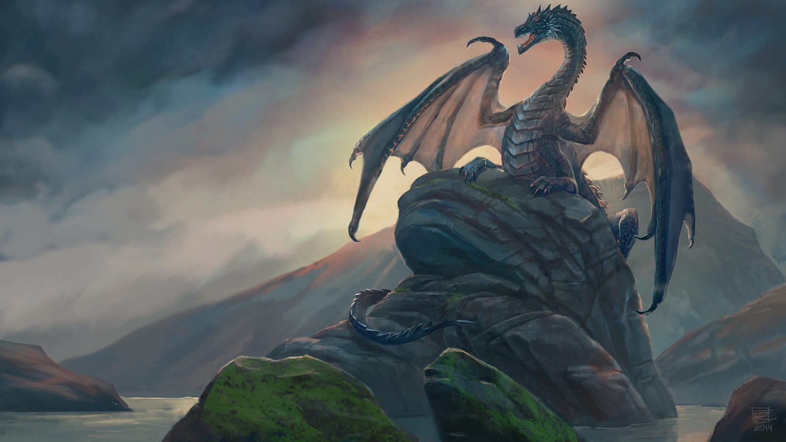 Dragon sitting on a rock