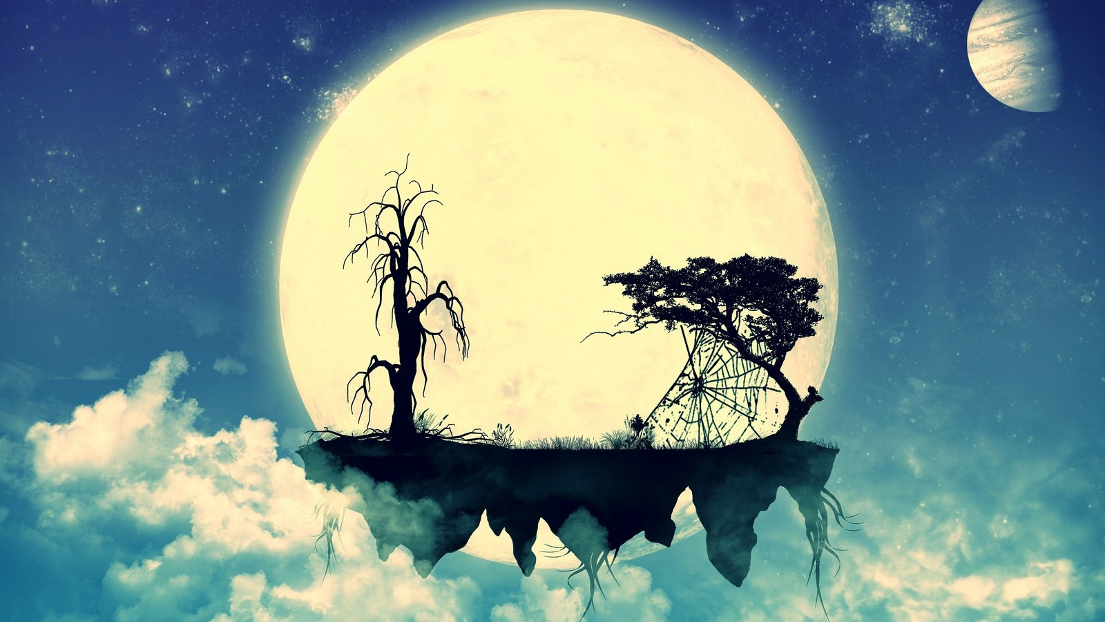 Парящий остров на фоне Луны
