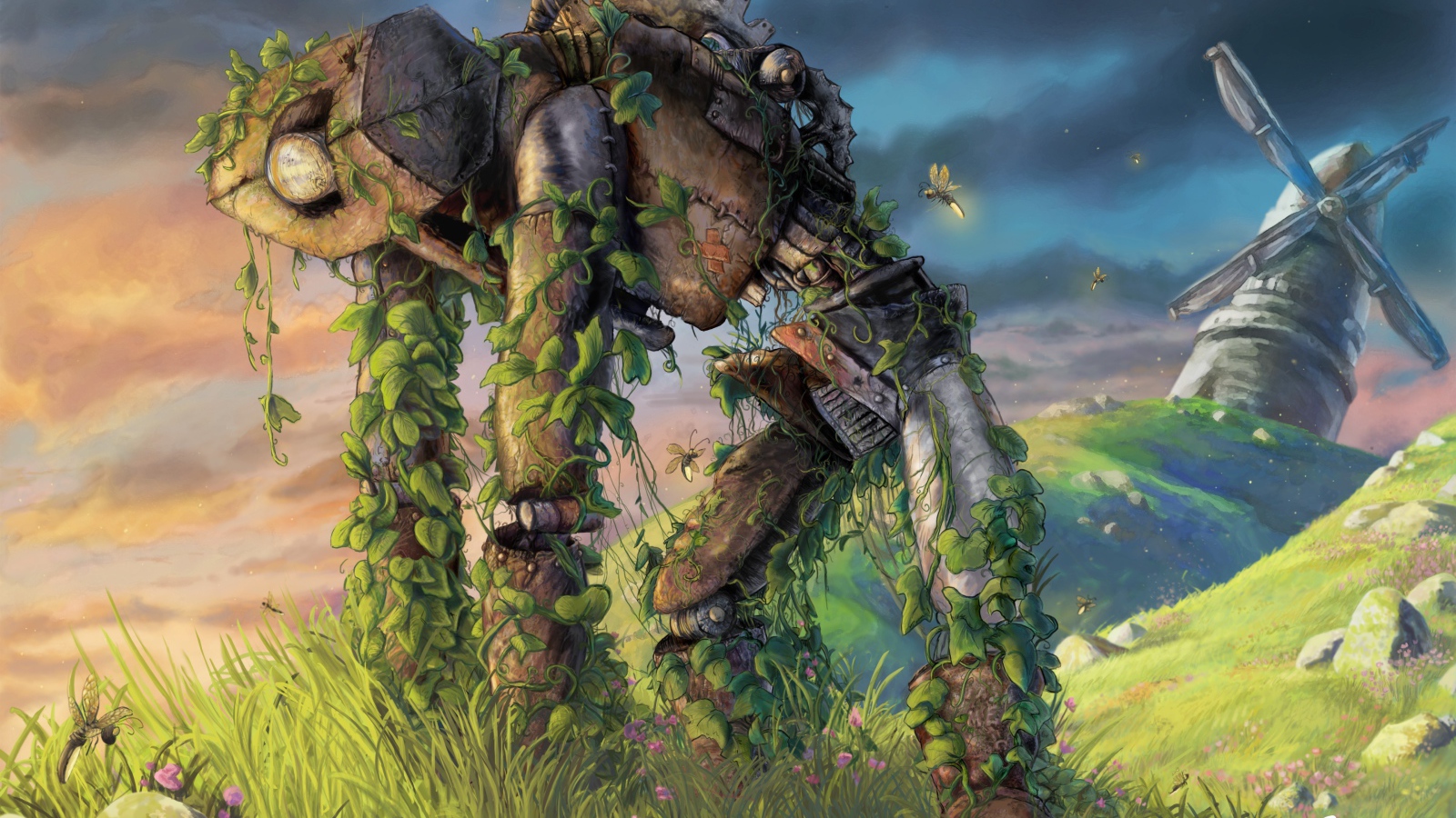 Поросший травой старый робот