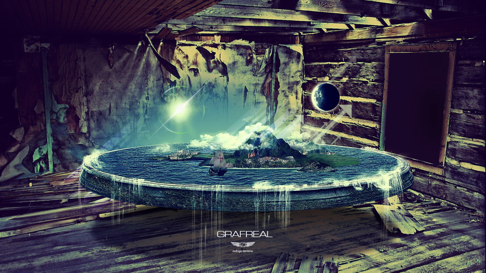 Модель мира на столе в старой хижине