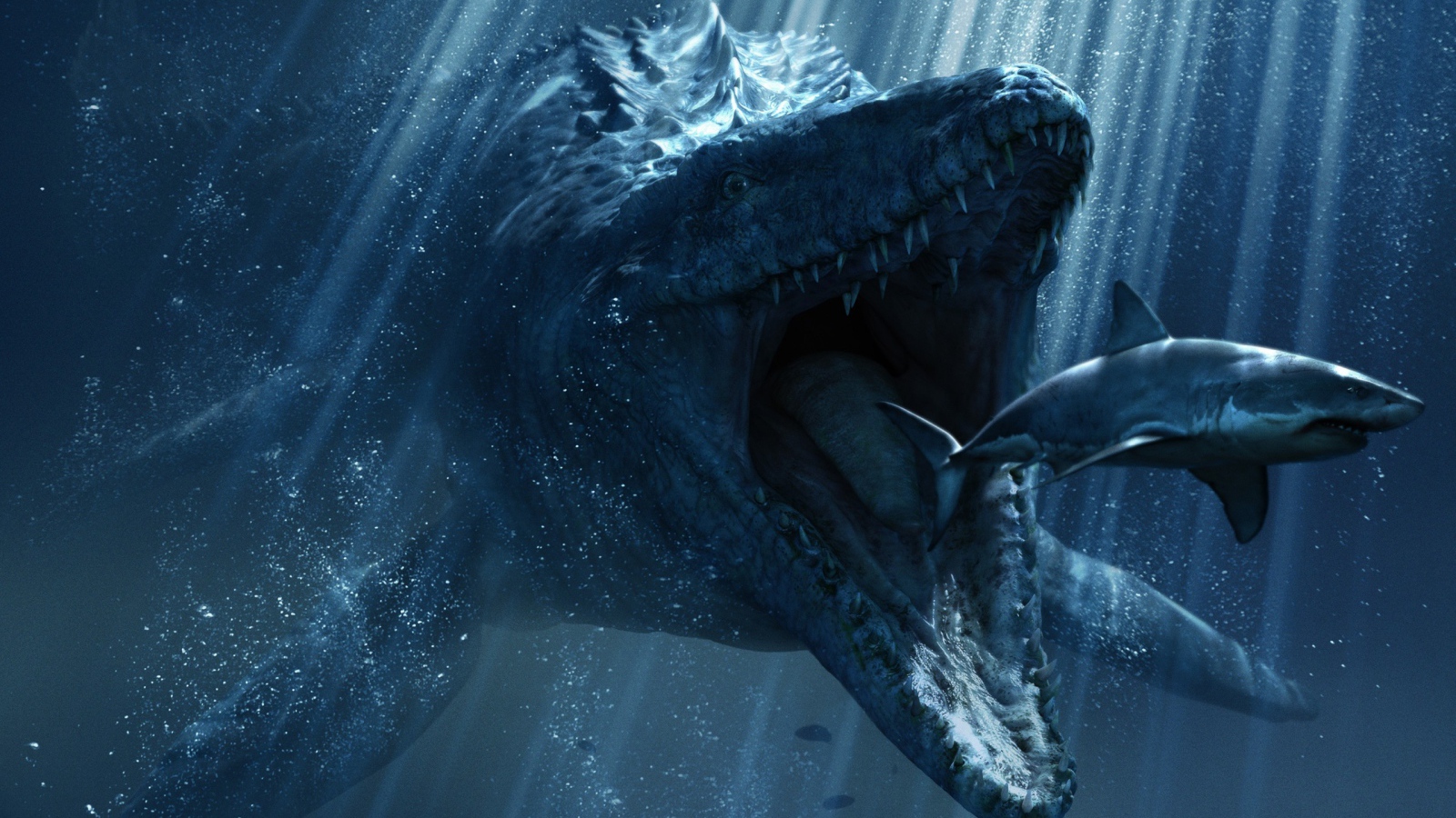 Монстр охотится за акулой под водой