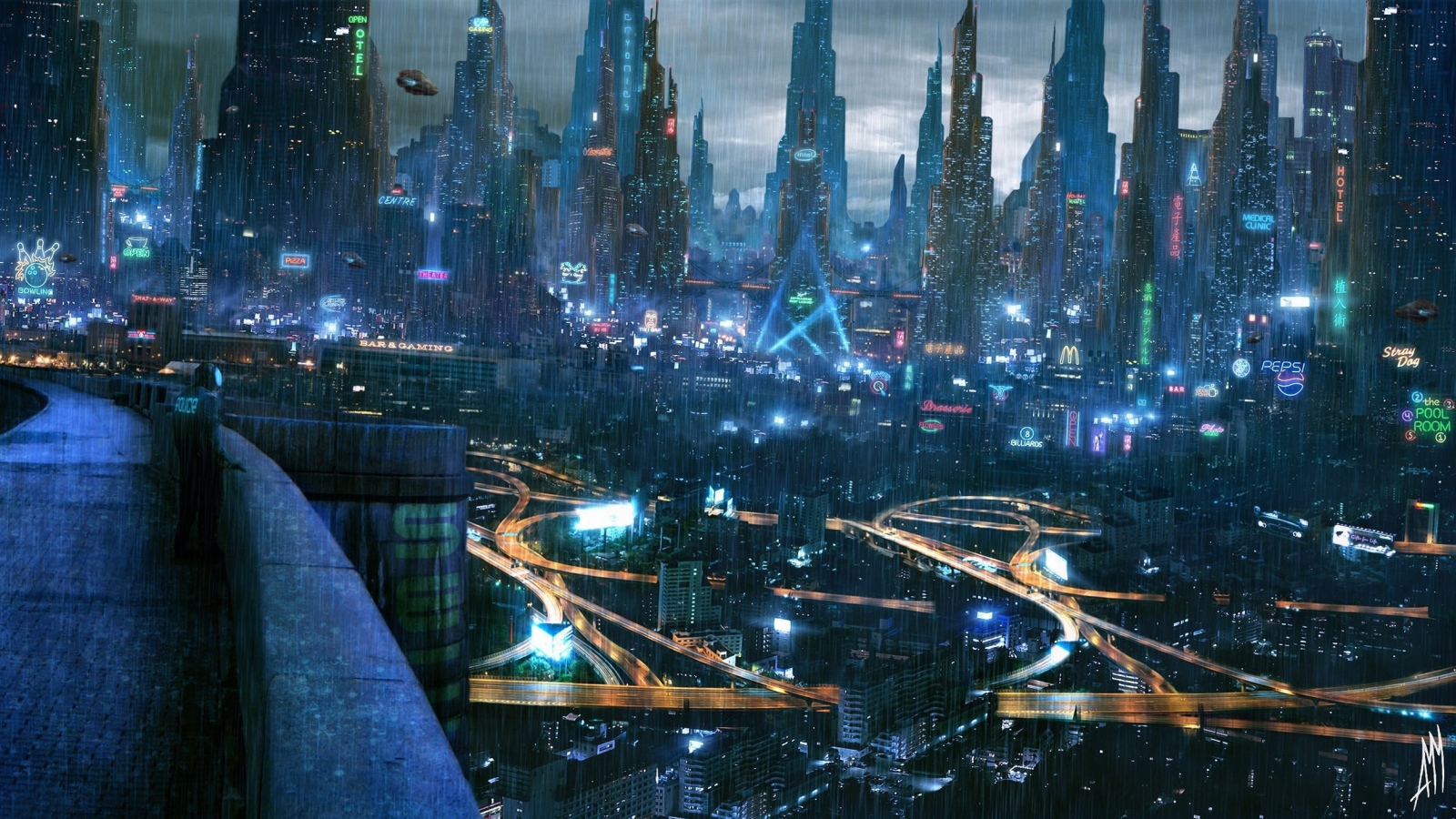 Дождь в городе будущего