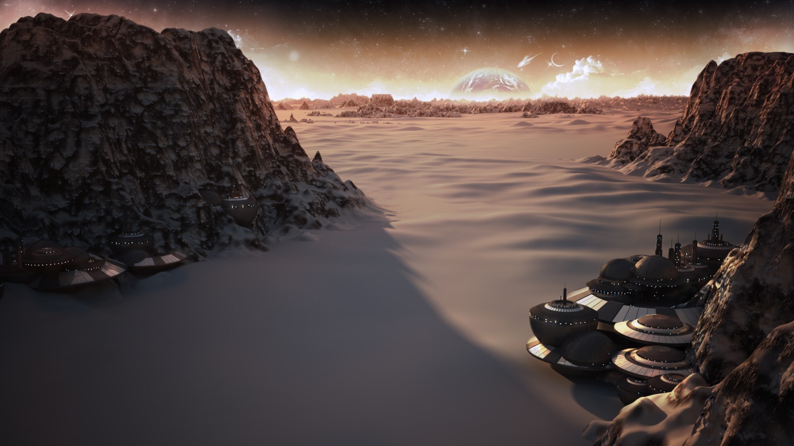 Круглые дома в колонии на другой планете