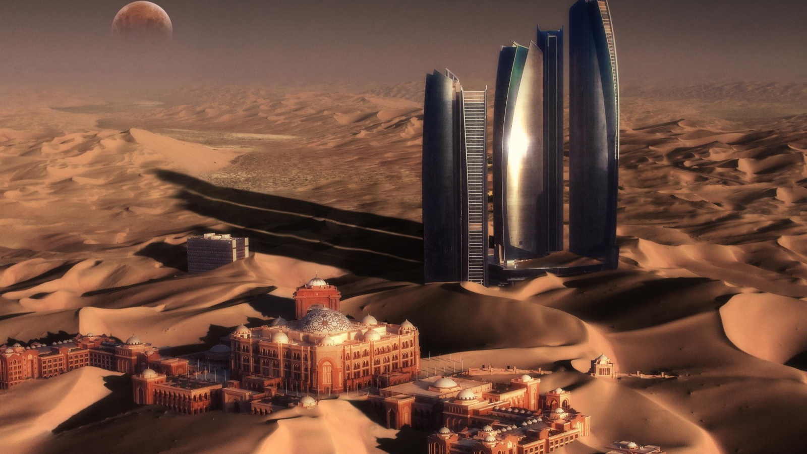 Небоскребы в песках пустыни