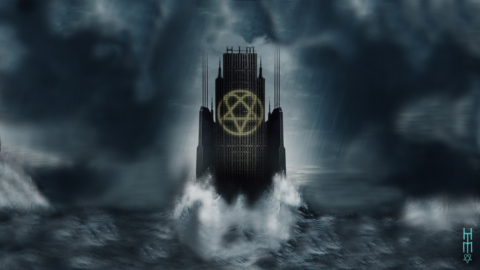 Символ на небоскребе в воде