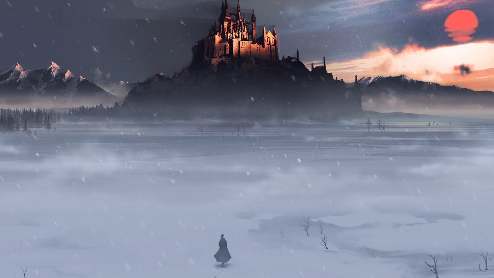 Человек идет по пустыне к городу