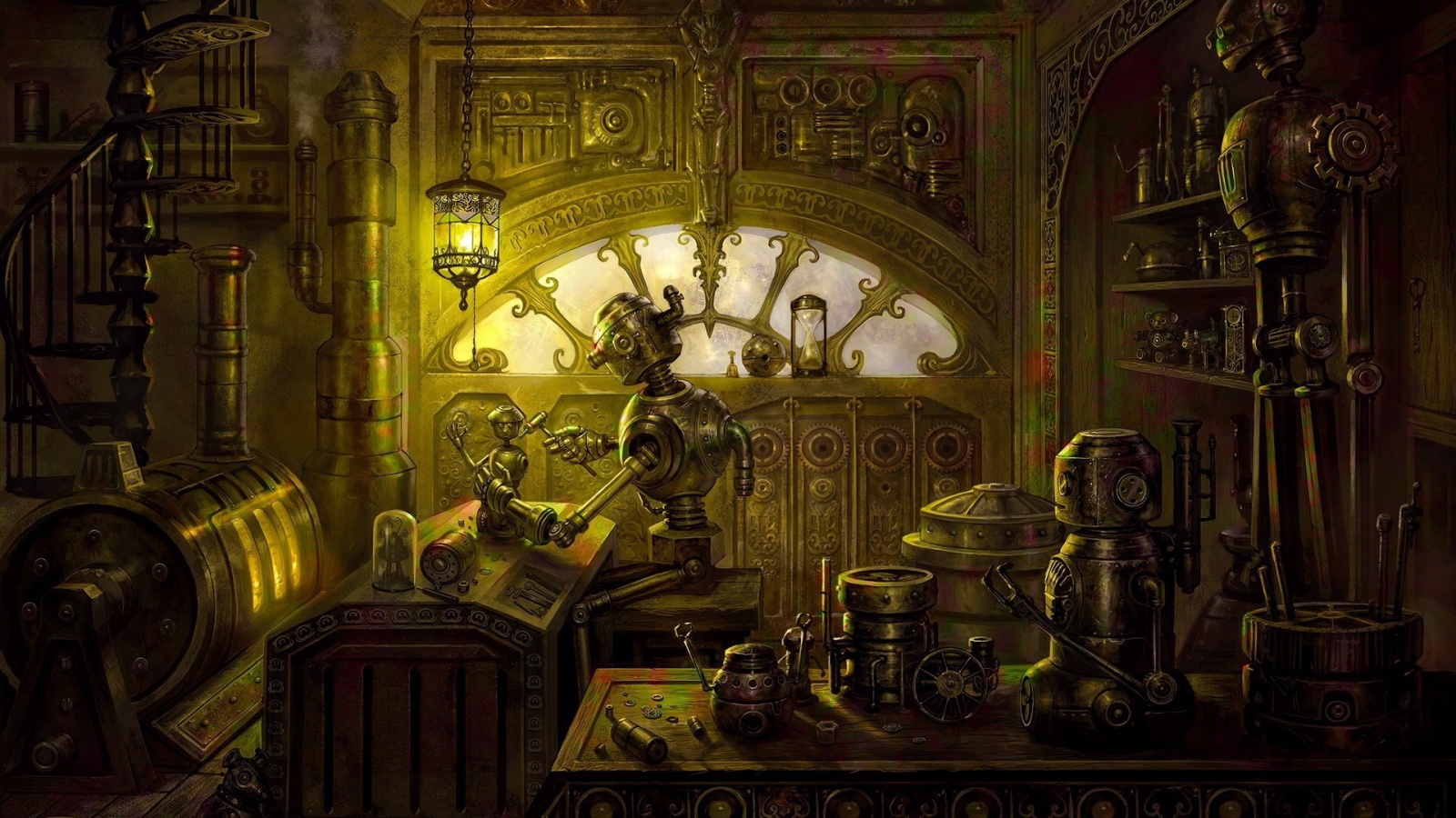 Роботы делают роботов, стимпанк