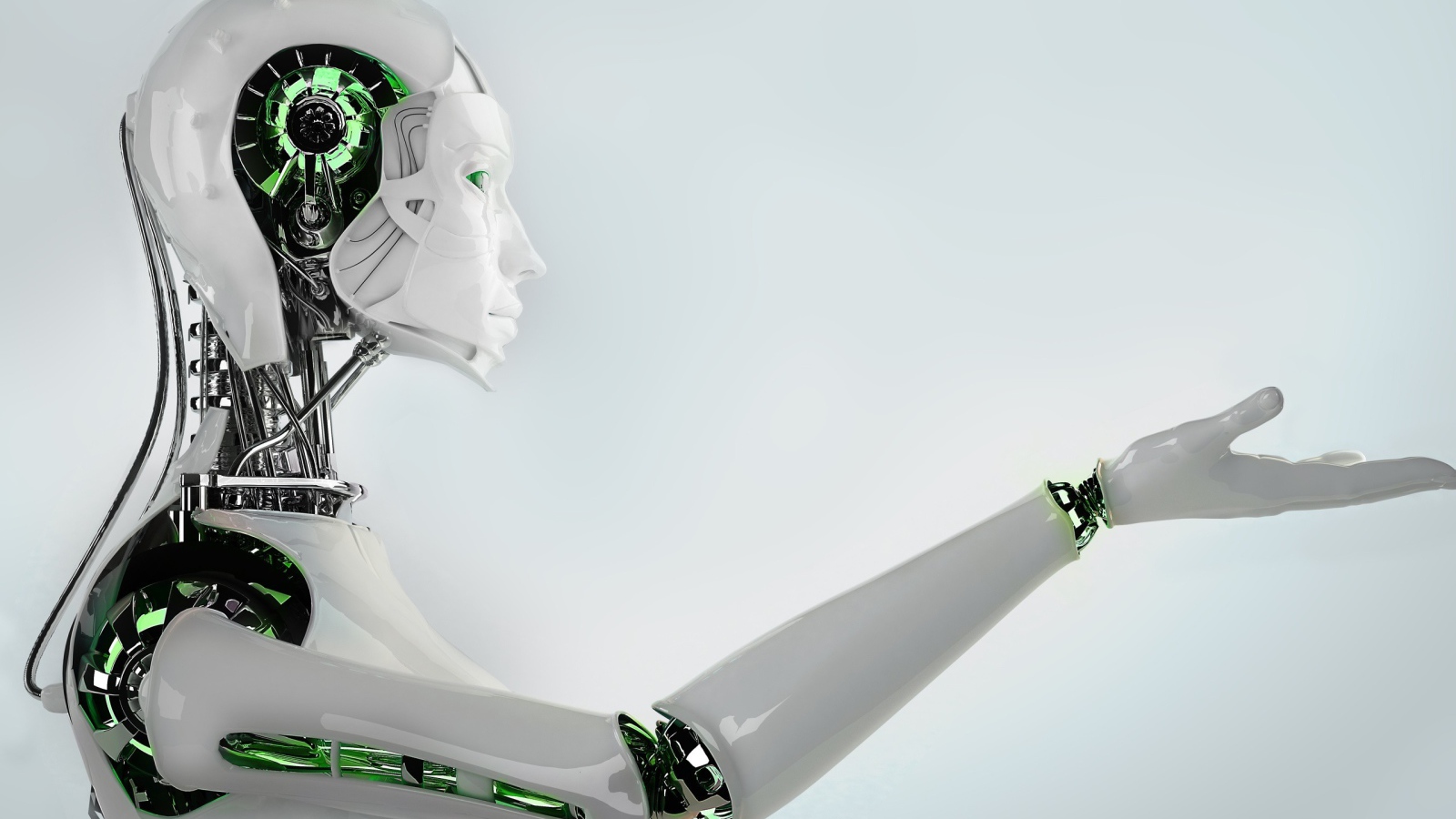 Белый робот с зелеными вставками
