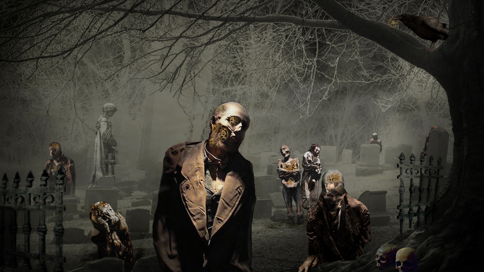 Зомби среди памятников на кладбище