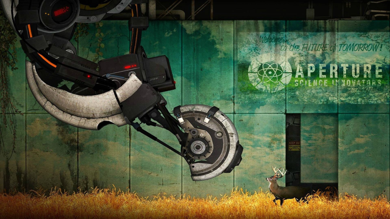 Олень перед огромным механизмом, игра Portal 2