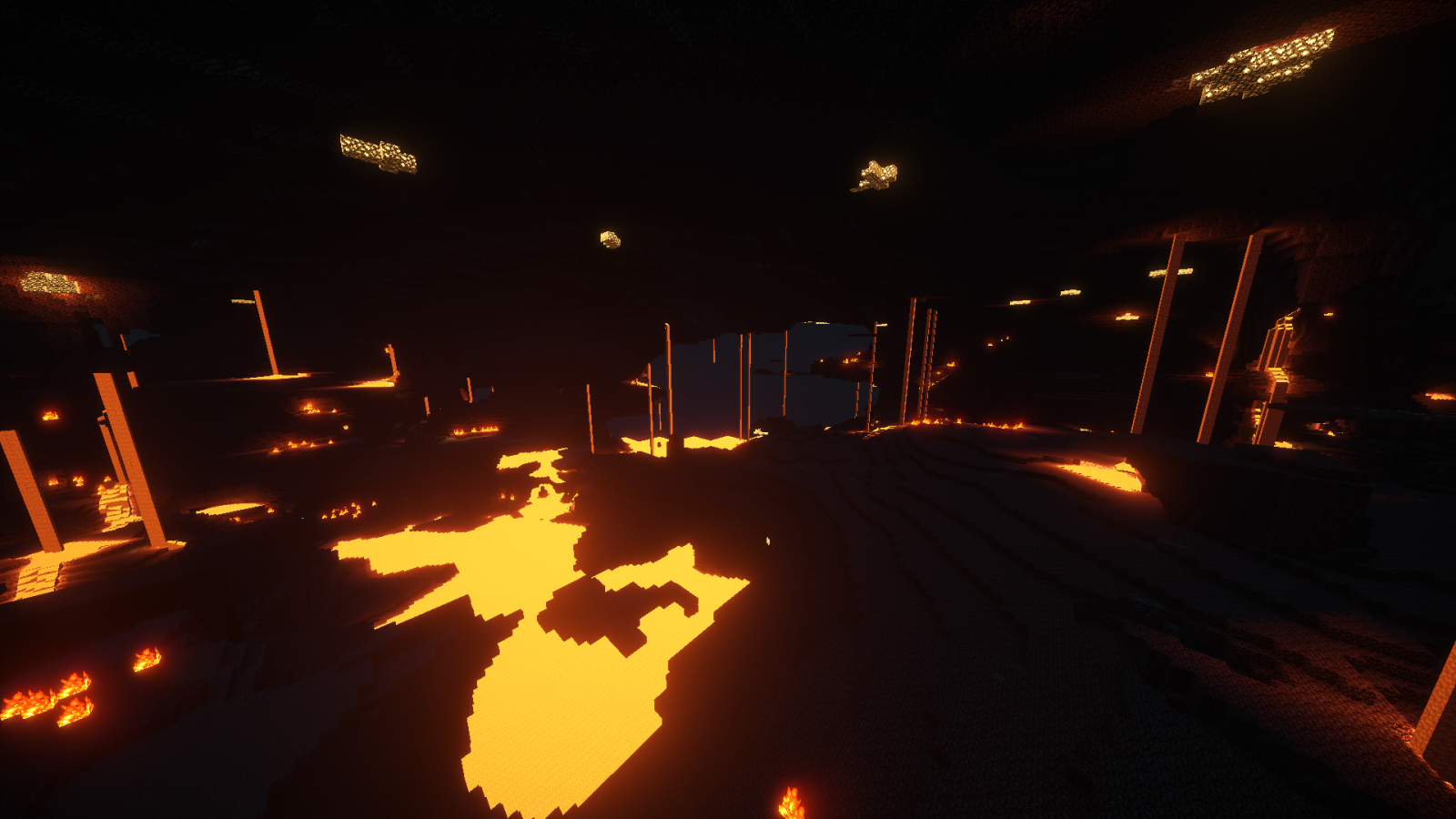 Огонь в пещере в игре Minecraft