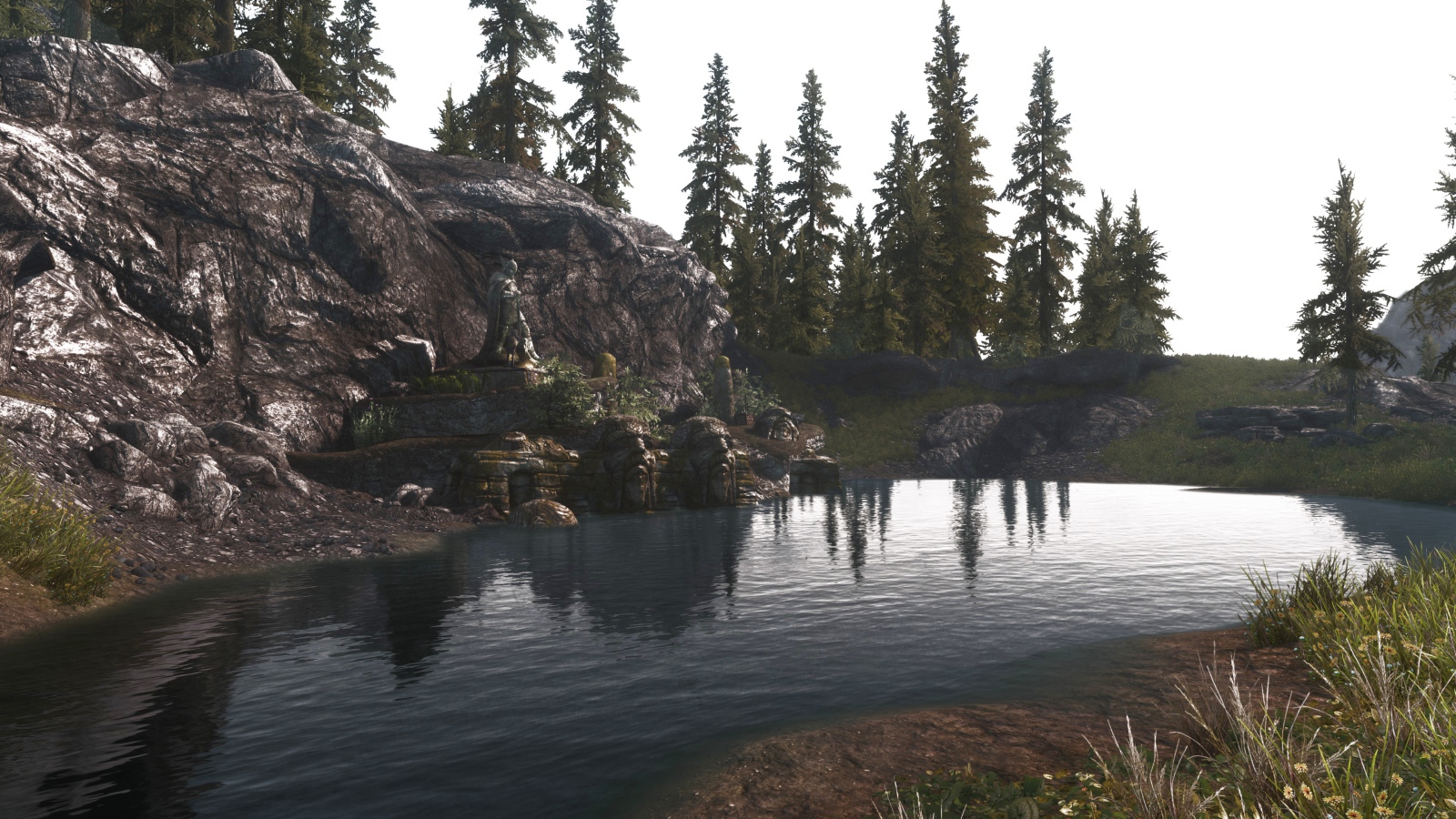Озеро у камня в игре The Elder Scrolls V Skyrim