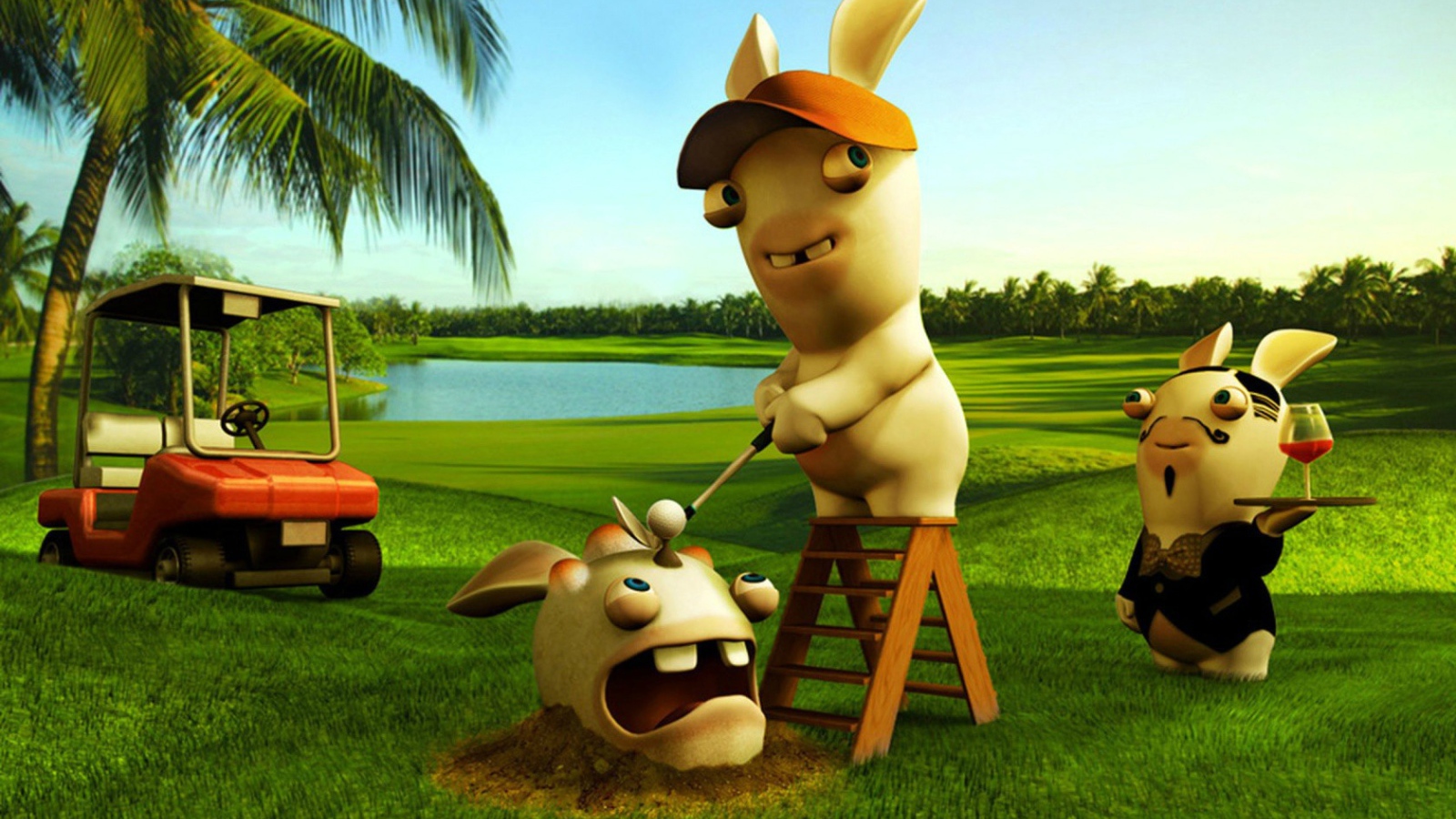 Кролики играют в гольф, игра Rayman Raving Rabbids