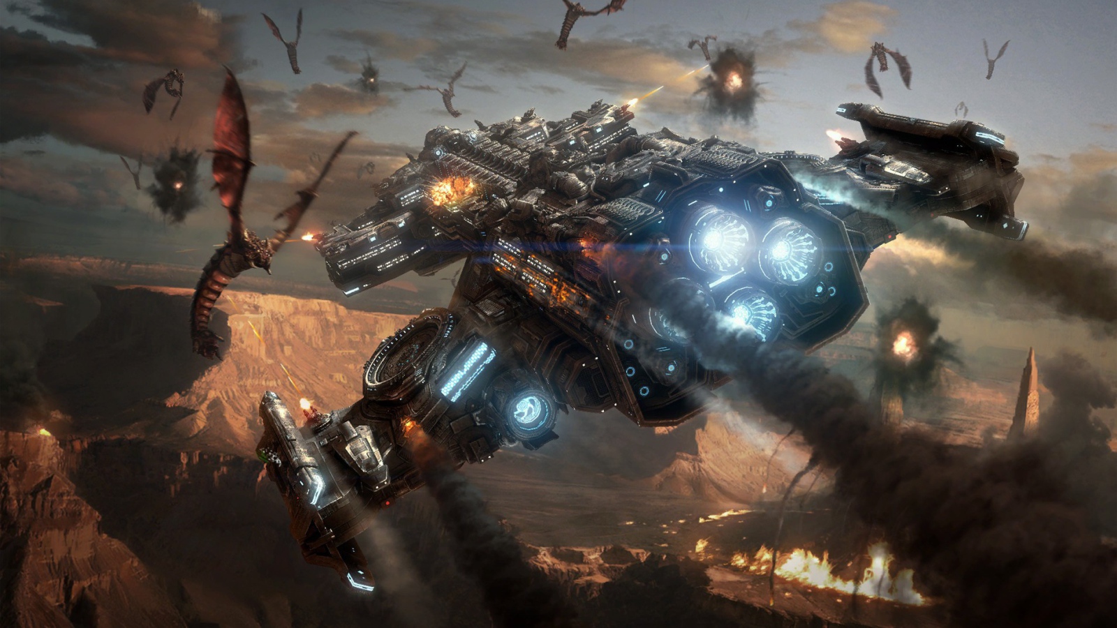 Космическое сражение в игре Starcraft II