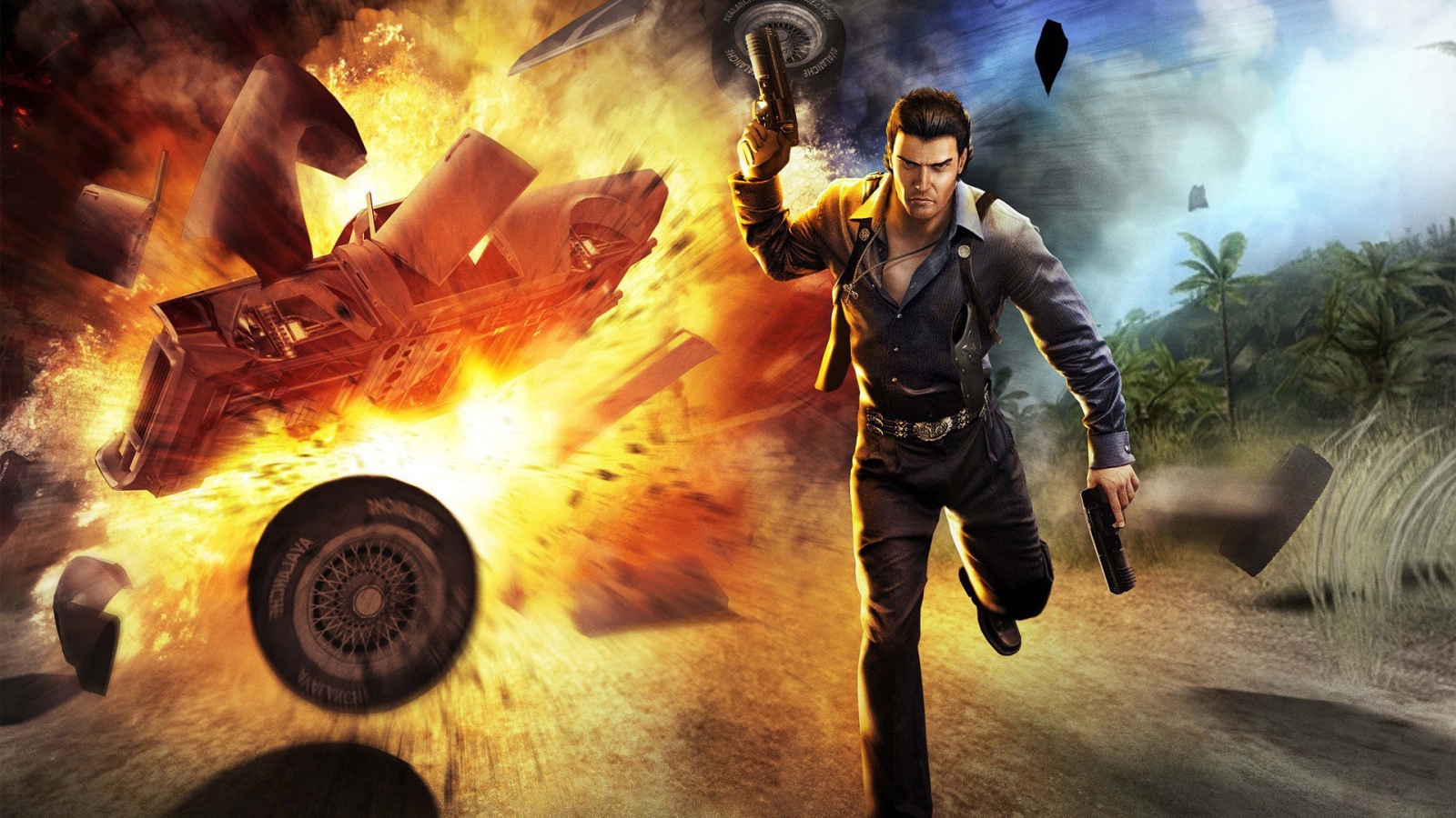Персонаж игры Just Cause убегает от взрыва