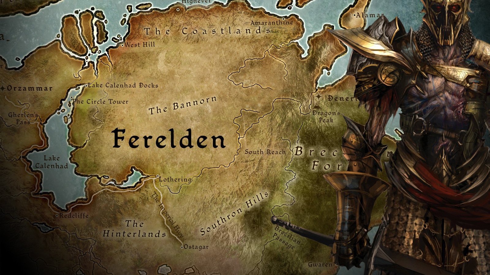 Воин на фоне карты игры Dragon Age Origins