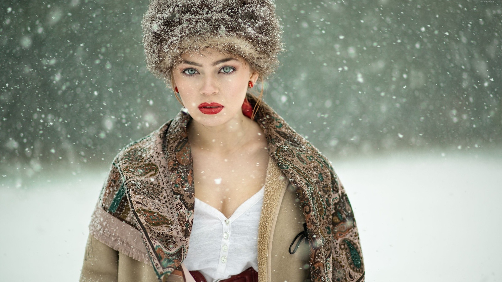 Красавица в меховой шапке