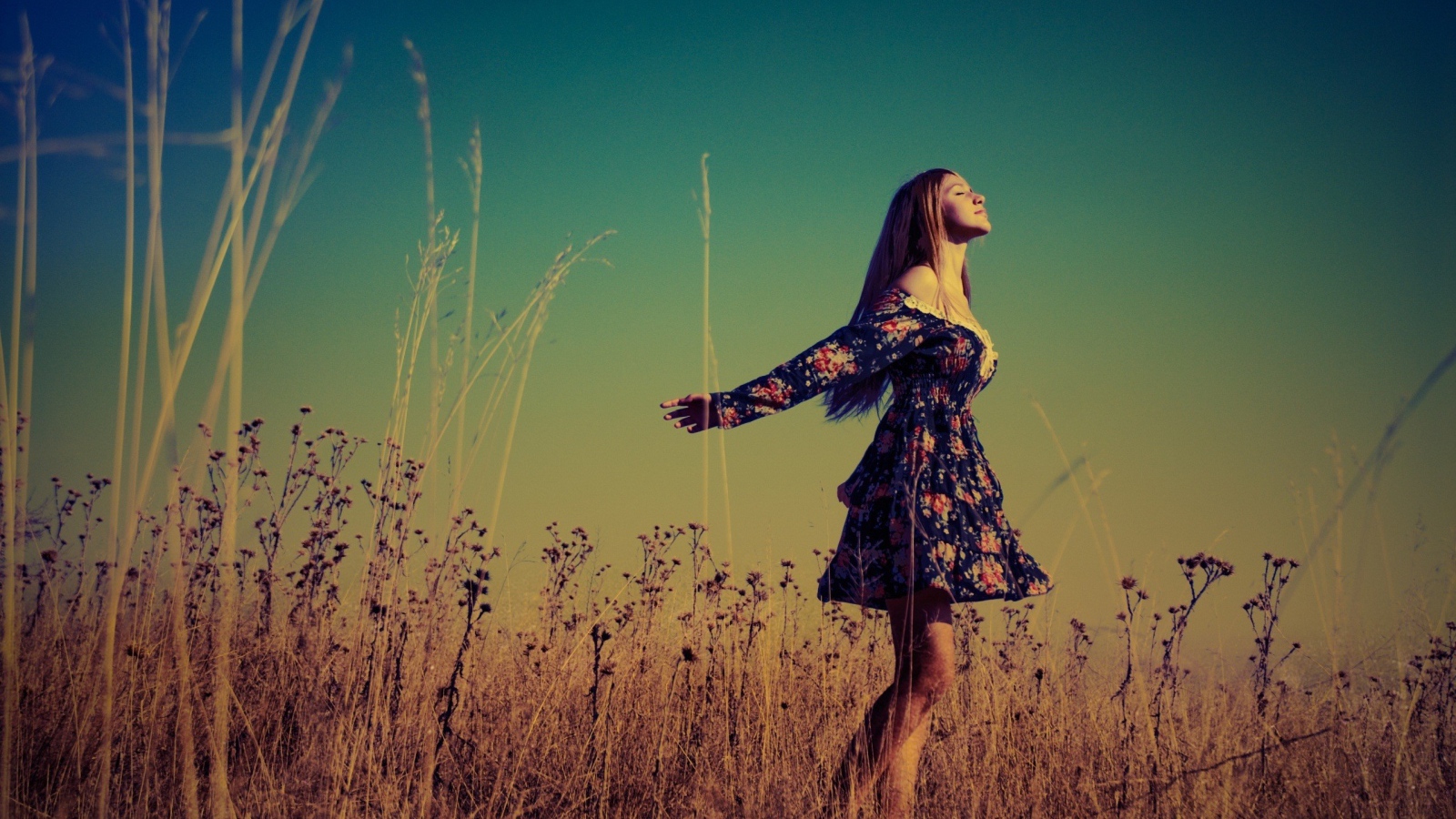 Счастливая девушка в поле