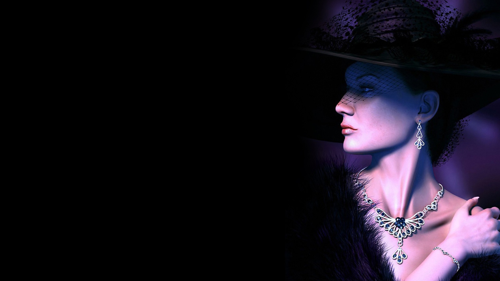 Девушка в старинной шляпе, черный фон