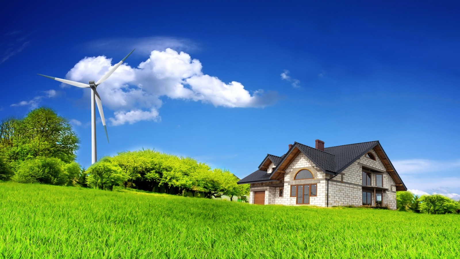 Ветряк у дома в поле