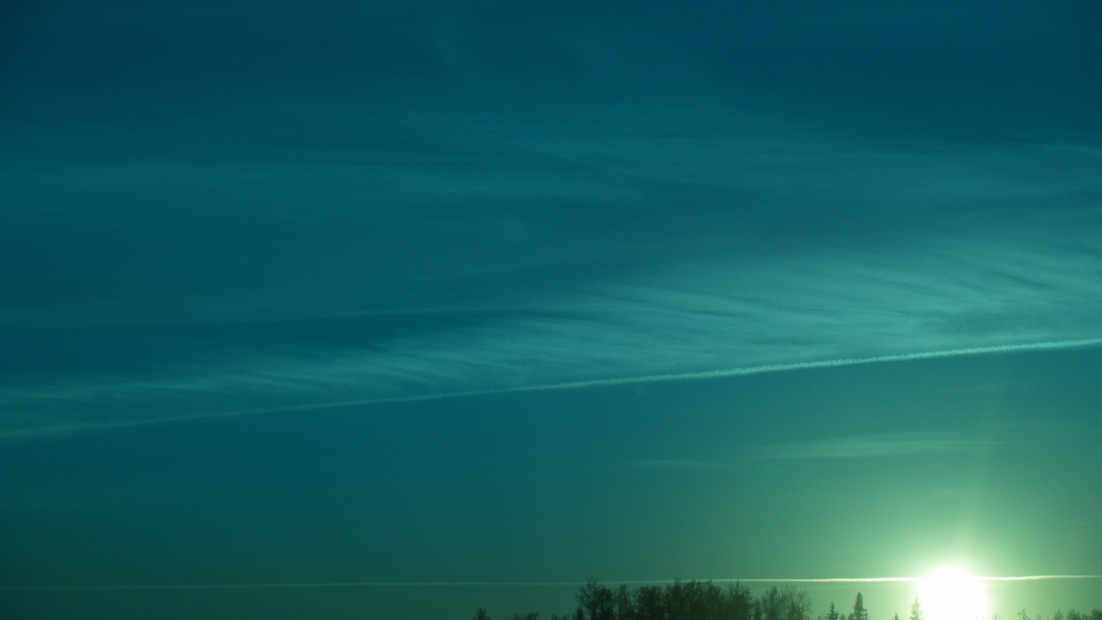 Зеленый закат над лесом