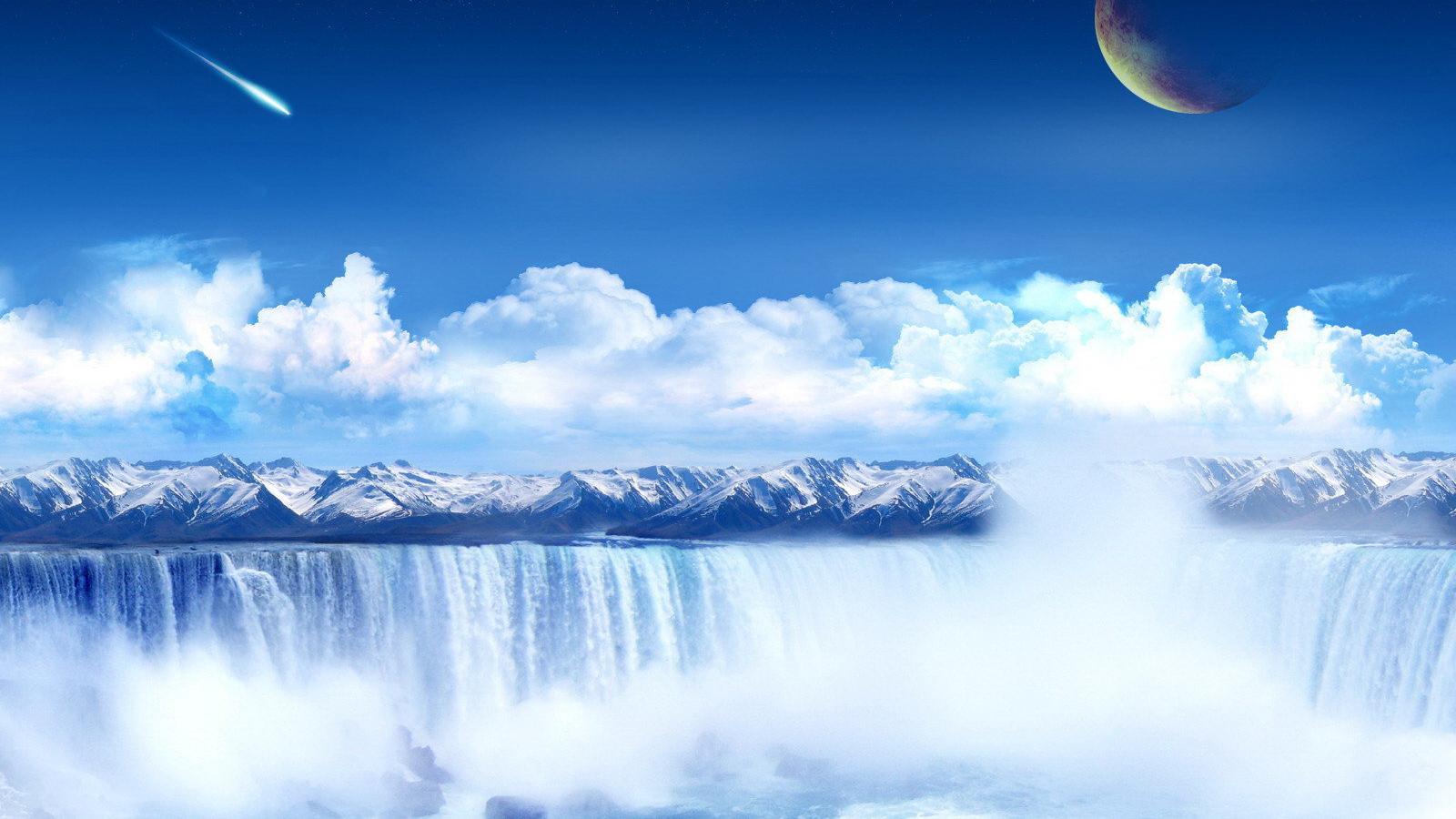 Падения метеорита над водопадом