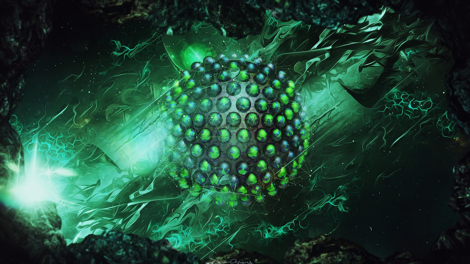 Зеленая сфера рендеринг, абстракция 