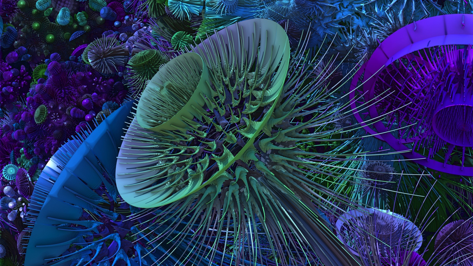 Ажурные объемные фигуры фантастических цветов 3д графика