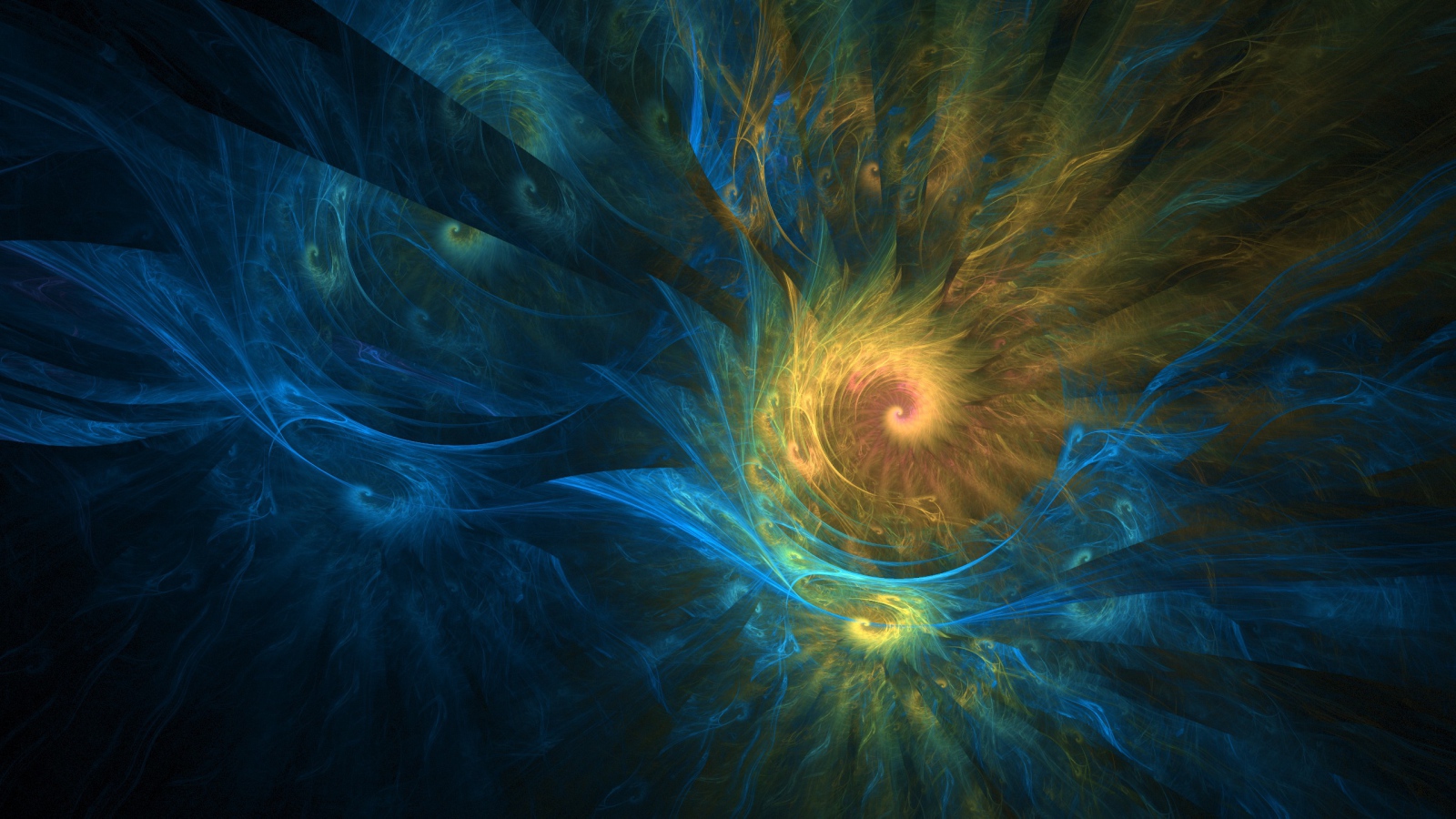 Желто - голубые спиральные фракталы  