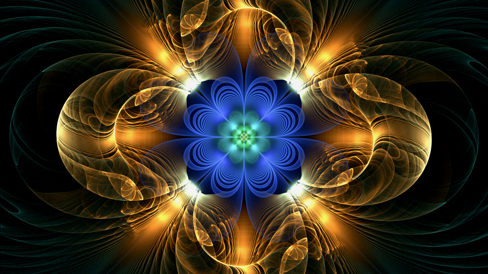 Желто голубой абстрактный фрактальный цветок 