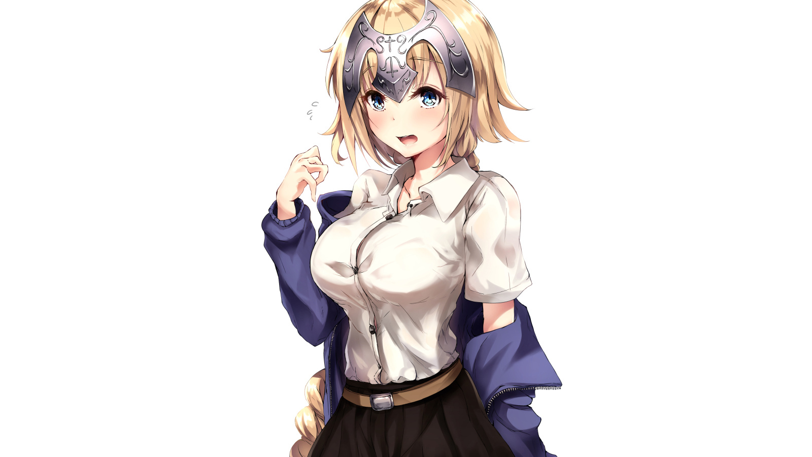 Девушка в костюме на белом фоне аниме Судьба. Апокриф