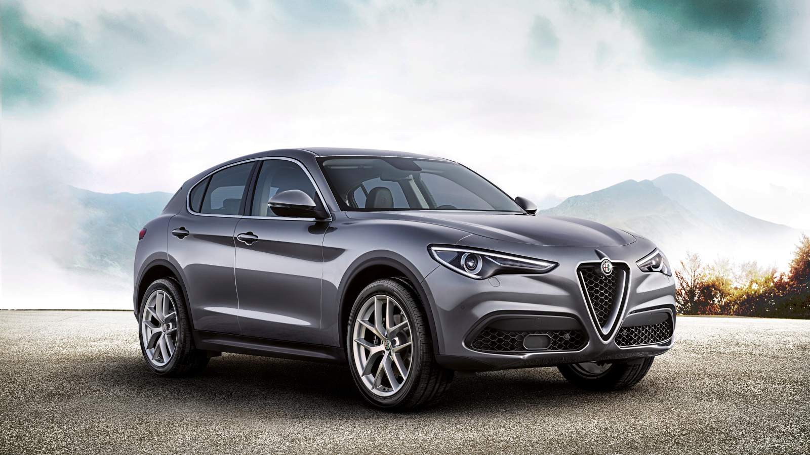 Серый автомобиль Alfa Romeo Stelvio Worldwide, 2017 