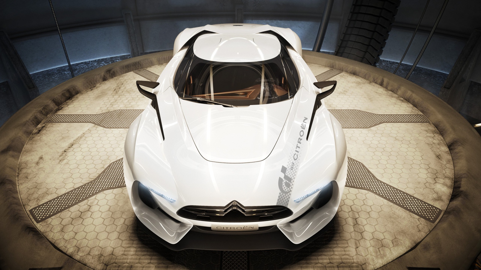 Белый спортивный автомобиль Ситроен на выставке 