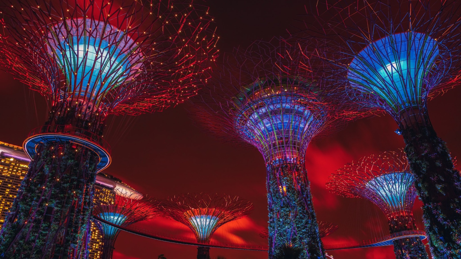 Фантастическая архитектура ночного города Сингапур 